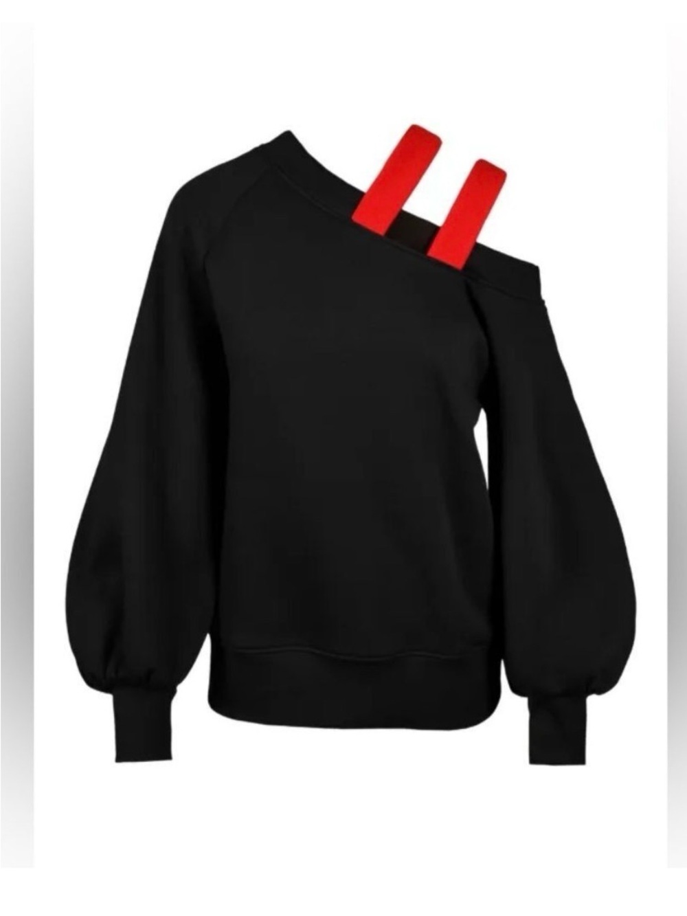 Black One-Shoulder Sweatshirt with Red Straps Sonia mix sweatshirt wolf badger